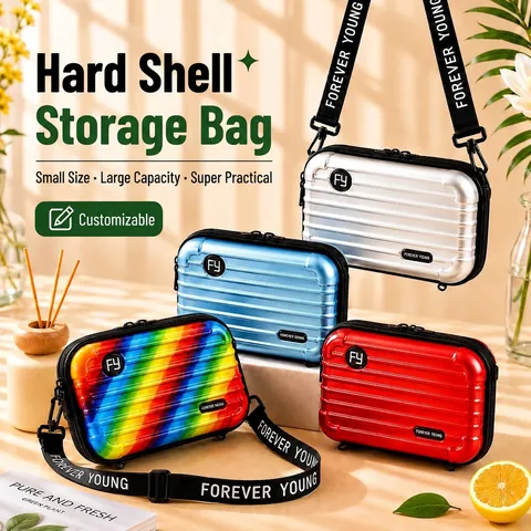 Mini Suitcase Shape Hard Shell Makeup Bag ABS Polycarbonate Waterproof Crossbody Shoulder Storage Case Women