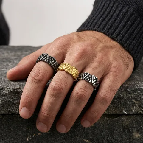 Vintage Viking Ring Titanium Steel Geometric Triangle Nordic Punk Hip Hop Band For Men And Women Retro Gothic Jewelry