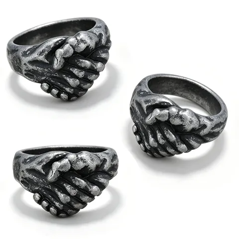 Handshake Ring 316L Stainless Steel Retro Gothic Punk Style Hands Holding Finger Jewelry For Men Women Vintage Silver
