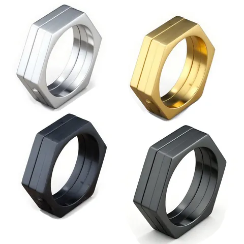Anello Dado Esagonale Industriale Acciaio Al Titanio Punk Minimalista Pieghevole Gioielli A Strati Per Uomini E Donne Geometrico