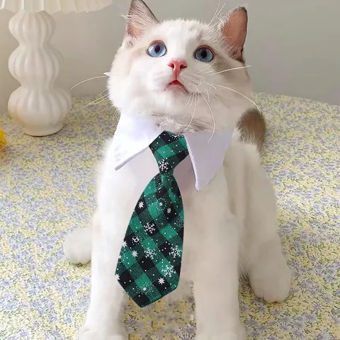 Col de Chemise Gentleman pour Chien Chat Nœud Papillon Cravate Réglable Écharpe Formelle Plaid Flocon de Neige Rayure Mariage