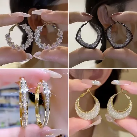 Orecchini a Cerchio in Zirconia di Lusso per Donna Perno in Argento Sterling 925 Lega Orecchini Geometrici a Cerchio Gioielli di Moda Regalo