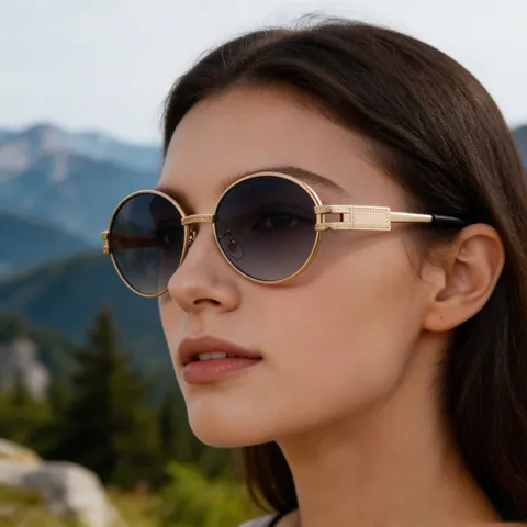 Gafas de Sol Ovaladas Vintage Marco de Metal Protección UV400 Lentes Degradados Moda Streetwear Gafas para Mujer Oro Plata