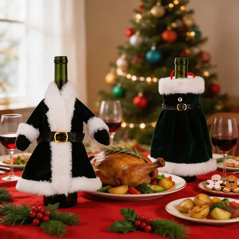 Copribottiglia di Vino Natalizio Velluto Rosso Vestito Babbo Natale Decorazione Per Tavolo da Pranzo Festa Decorazione Pelliccia Sintetica