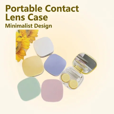 Portable Contact Lens Case Oval Macaron Color Plastic Storage Box With Mirror Tweezers Suction Stick And Bottle