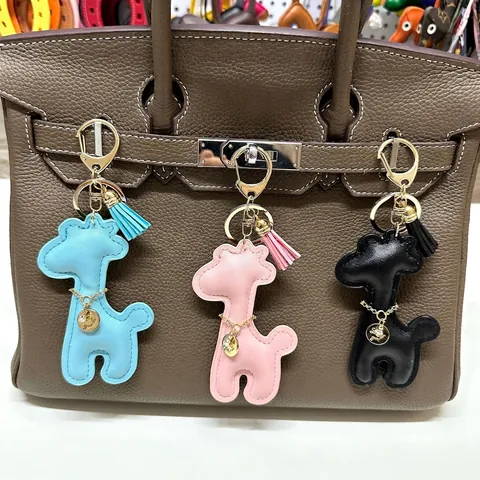 Schattige 3D Giraffe PU Leer Sleutelhanger Voor Vrouwen Mode Dier Tas Charm Zinklegering Sleutelring Decoratief Geschenk