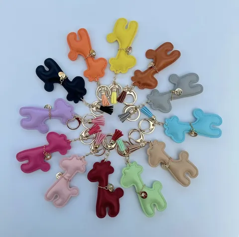 Schattige 3D Giraffe PU Leer Sleutelhanger Voor Vrouwen Mode Dier Tas Charm Zinklegering Sleutelring Decoratief Geschenk