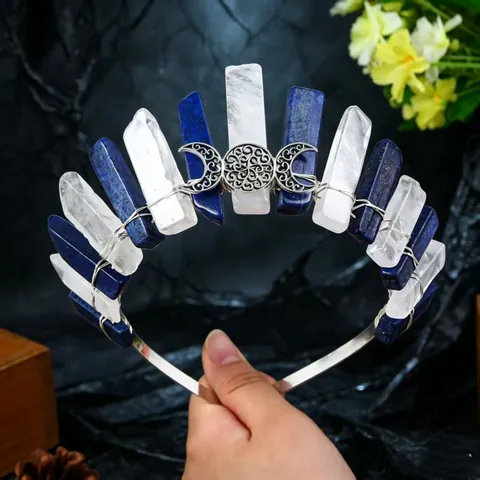 Cerchietto Per Capelli Corona Di Cristallo Quarzo Naturale Dea Della Luna Nodo Celtico Accessorio Per Capelli Boho