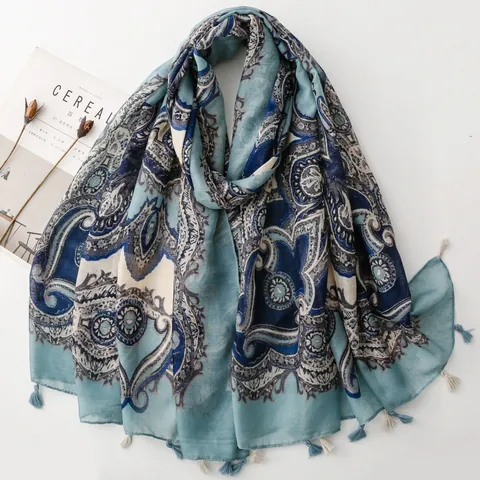 Vintage Paisley Muster Fransen Schal Für Damen Polyester Leichter Ethno Shawl Wickeltuch Soft Sonnenschutz Langer Schal