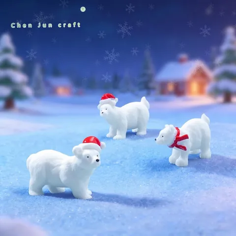 Miniatur Eisbär Figur Mit Weihnachtsmütze Roter Schal Harz Tier Skulptur Weihnachten Mikro Landschaft Tischdeko