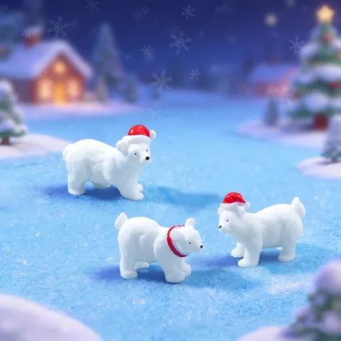 Miniatur Eisbär Figur Mit Weihnachtsmütze Roter Schal Harz Tier Skulptur Weihnachten Mikro Landschaft Tischdeko