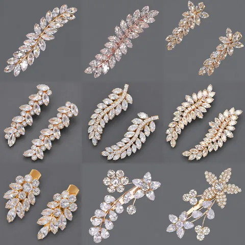 Molletta per Capelli di Lusso in Metallo con Zirconia per Donna Elegante Fermaglio a Forma di Foglia e Fiore Cristallo Accessori per Capelli
