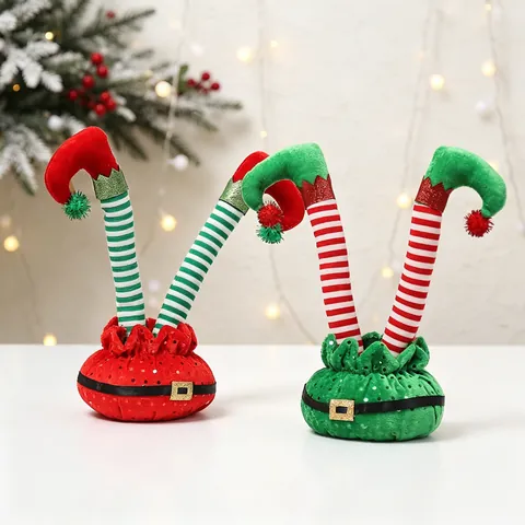 Jambes De Lutin De Noël Décoration De Bureau Tissu Rayé Paillettes Fête Décoration De Table Maison