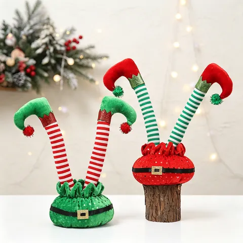 Jambes De Lutin De Noël Décoration De Bureau Tissu Rayé Paillettes Fête Décoration De Table Maison