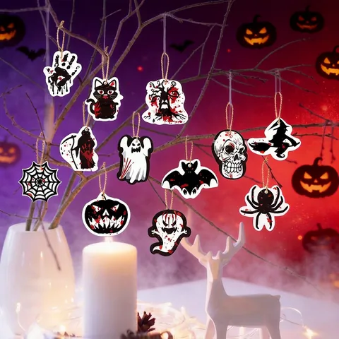 Decorazioni Appese Halloween Etichette Cartone Legno Fantasma Scheletro Zucca Decorazione Festa Interno Esterno Oggetti Di Scena