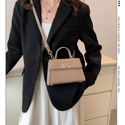 Vrouwen Retro Krokodillenpatroon PU Lederen Schoudertas Mode Kleine Vierkante Handtas Met Gouden Slot Crossbody Tas