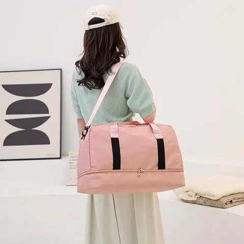 Bolso de Viaje Deportivo de Gran Capacidad de Nailon Impermeable para Mujer Con Compartimento de Zapatos Independiente Separación Seco Húmedo para Yoga