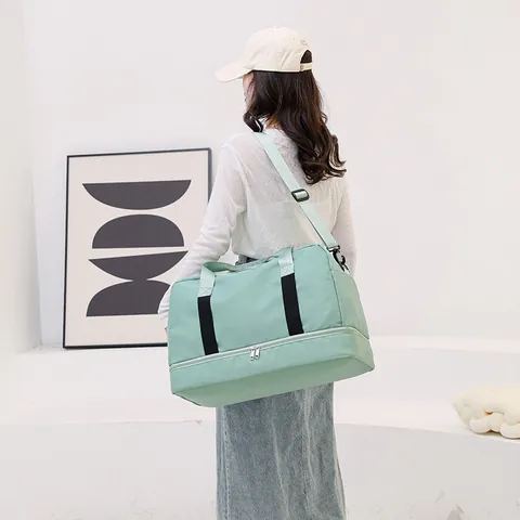Bolso de Viaje Deportivo de Gran Capacidad de Nailon Impermeable para Mujer Con Compartimento de Zapatos Independiente Separación Seco Húmedo para Yoga