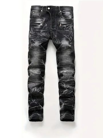 Γυναικείο Τζιν Παντελόνι Biker Slim Fit Distressed Cotton Blend Moto Style Vintage Streetwear Casual Μακρύ Παντελόνι Ανδρικό