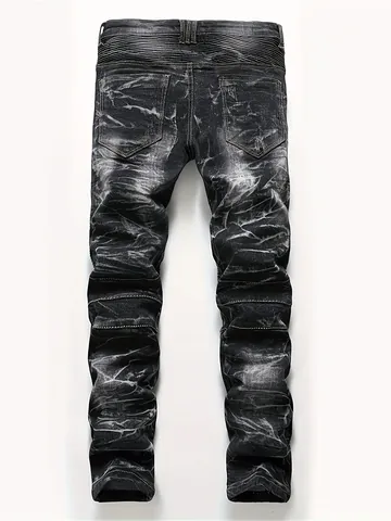 Γυναικείο Τζιν Παντελόνι Biker Slim Fit Distressed Cotton Blend Moto Style Vintage Streetwear Casual Μακρύ Παντελόνι Ανδρικό