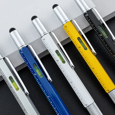 6 In 1 Multi Tool Pen With Ruler Level Stylus Screwdriver Metal Ballpoint Pen For Office School DIY Men Gift