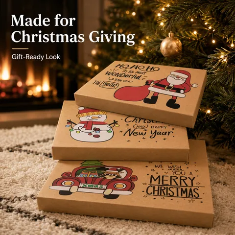 Festliche Kraftpapier Weihnachtsgeschenkbox Mit Cartoon Weihnachtsmann Schneemann Pinguin Mustern Feiertagsverpackung Party Dekor