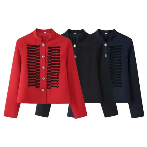 Giacca Stile Militare da Donna Alamari Collo in Piedi Monopetto Blu Marino Blazer Vintage Cappotto Corto Capispalla