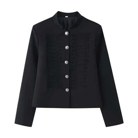 Giacca Stile Militare da Donna Alamari Collo in Piedi Monopetto Blu Marino Blazer Vintage Cappotto Corto Capispalla