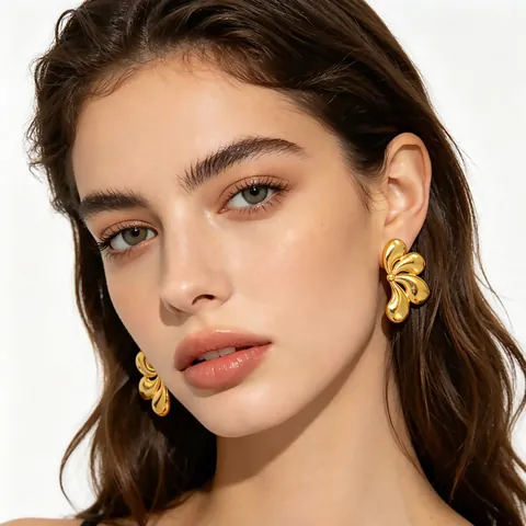 Stainless Steel Stud Earrings Flowing Water Drop Petal Fan Shape Mirror Polished Elegant Luxury Fashion For Women