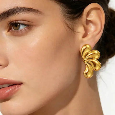 Stainless Steel Stud Earrings Flowing Water Drop Petal Fan Shape Mirror Polished Elegant Luxury Fashion For Women