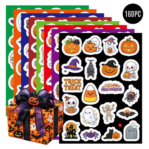 Adesivi Halloween Olografici Vinile Impermeabile Laser Decorazione Festività per Zucca Fantasma Pipistrello Teschio DIY Laptop Regalo