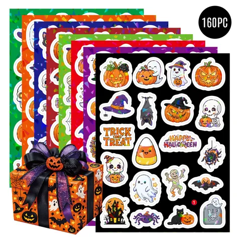 Αυτοκόλλητα Halloween Ολογραφικά Λέιζερ Βινύλιο Αδιάβροχα Κολοκύθα Φάντασμα Νυχτερίδα Χαλκομανίες Για Μπουκάλια Νερού Laptop DIY