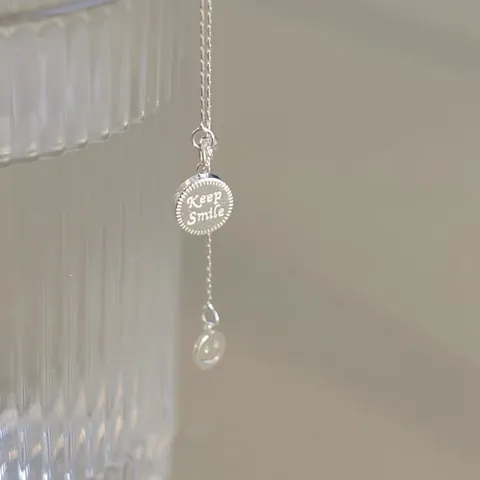 925 Sterling Silver Smiley Face Round Tag Pendant Necklace For Women Adjustable Pull Chain Keep Smile Letter Clavicle Chain Jewelry