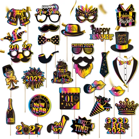 Fotorekwisieten Neon Verloop 2026 Nieuwjaarsthema Karton Bamboe Stokken Feestdecoratie Fotografie Accessoires