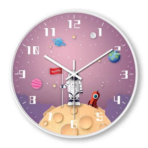 Astronaut Weltraum Thema Stille Wanduhr Modernes Scherenschnitt Design Rund Blau Gold Hängeuhr Für Kinderzimmer Schlafzimmer Heimdeko