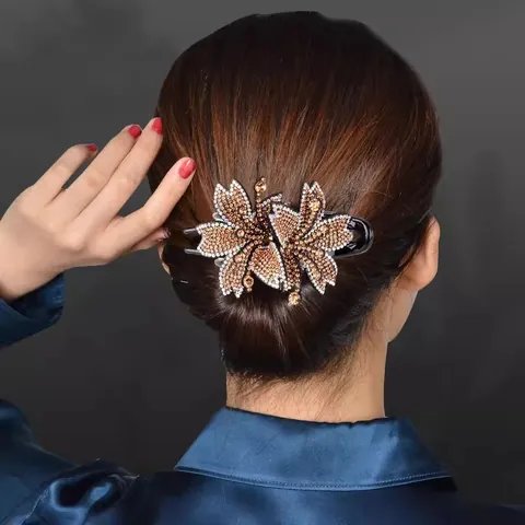 Eleganter Strass Blumen Haarklammer Vintage Harz Floral Entenschnabel Clip Funkelnde Haaraccessoires Für Damen Bankett Party