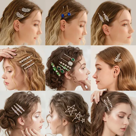 Shiny Rhinestone Hair Clips Alloy Crystal Geometric Bobby Pins Elegant Barrette For Women Girls Daily Hair Accessories