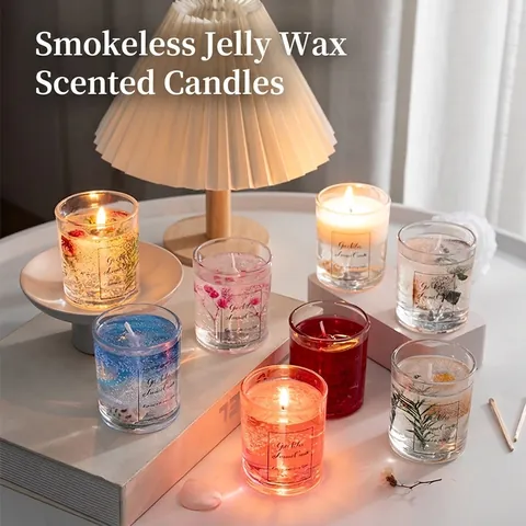 Handmade Scented Gel Wax Candle With Dried Flowers And Shells Glass Jar Aromatherapy Candle For Home Decor Birthday Gift
