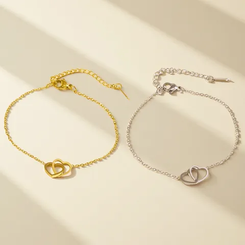 Bracciale a Doppio Cuore Intrecciato in Acciaio Inossidabile Minimalista da Donna Gioielli di Moda Regolabile Regalo