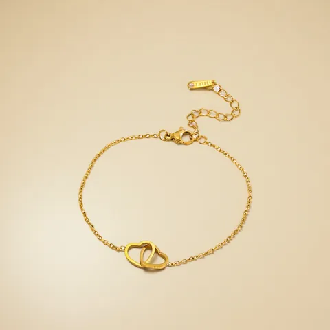Bracciale a Doppio Cuore Intrecciato in Acciaio Inossidabile Minimalista da Donna Gioielli di Moda Regolabile Regalo