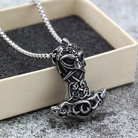 Collana con Ciondolo Martello di Thor Vichingo Vintage da Uomo in Acciaio Inossidabile Nodo Celtico Nordico Gioielli Regalo