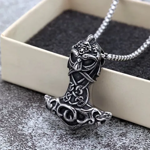 Collana con Ciondolo Martello di Thor Vichingo Vintage da Uomo in Acciaio Inossidabile Nodo Celtico Nordico Gioielli Regalo