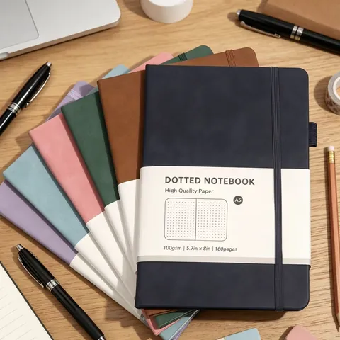 A5 Hardcover PU-Leder Notitieboek Met Elastische Band Penhouder Dik Papier Gestippeld Gelinieerd Geruit Blanco Kantoor School Planner