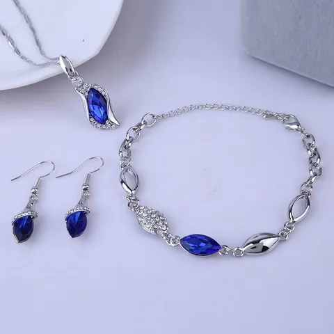 Set di Gioielli in Cristallo Marquise da Donna in Lega Placcata Oro Argento Con Ciondolo a Foglia Collana Bracciale Orecchini
