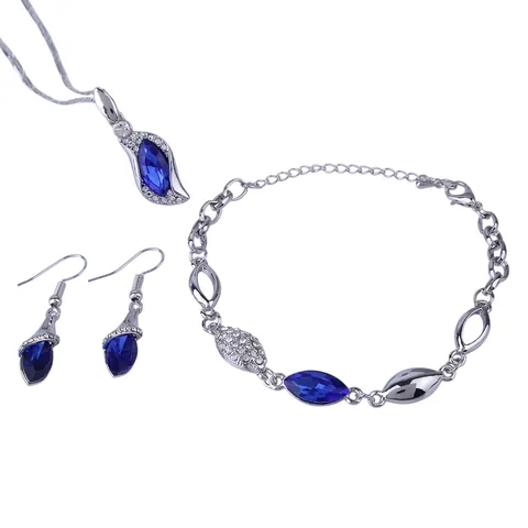 Ensemble de Bijoux en Cristal Marquise pour Femmes en Alliage Plaqué Or Argent Pendentif Feuille Collier Bracelet Boucles d'Oreilles