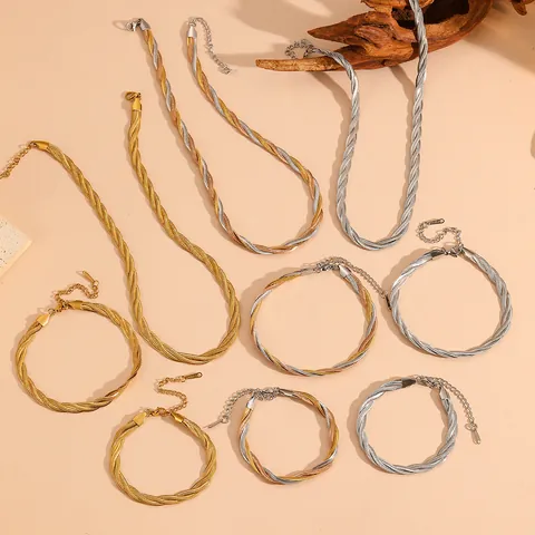 Set di Gioielli in Acciaio al Titanio Intrecciato per Donna Catena a Serpente Ritorta a 3 Fili Collana Bracciale Cavigliera Placcata Oro Argento Oro Rosa Gioielli in Acciaio Inossidabile