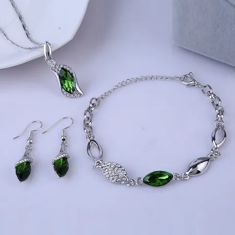 Set di Gioielli in Cristallo Marquise da Donna in Lega Placcata Oro Argento Con Ciondolo a Foglia Collana Bracciale Orecchini
