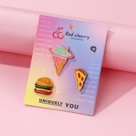 Broche En Émail Mignonne Nourriture Dessin Animé Burger Pizza Et Glace Planète En Alliage Pour Sac À Dos Vêtements Bijoux Cadeau