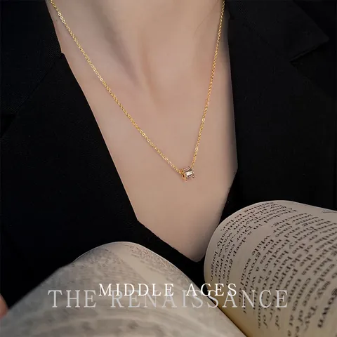 Vintage Kupfer 14K Vergoldet Zirkonia Anhänger Halskette Retro Geometrische Zylinder Schlüsselbein Kette Für Damen Schmuck