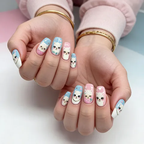 Square Press On Nails Medium Length Colorful Cloud Marble Design Gold Foil Accents Reusable Plastic Fake Nails For Women